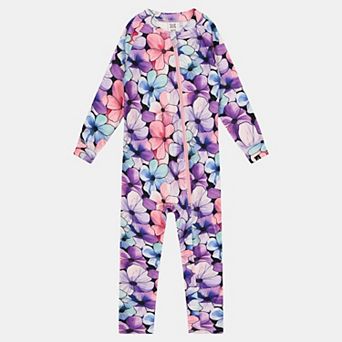 Baby Girl One Piece Floral Print Asymmetric Zip Thermal Underwear