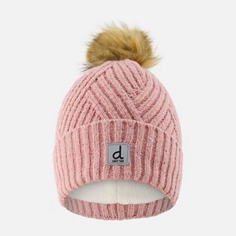 Toddlers Girl Winter Chevron Knit Hat with Pompom