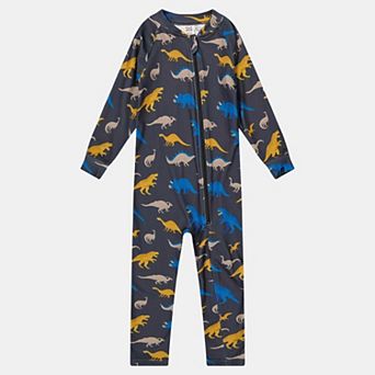 Baby Boy One Piece Dinosaur Print Asymmetric Zip Thermal Underwear