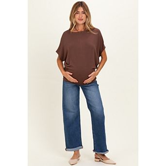 Maternity Beige Dolman Sleeve Boat Neck Top