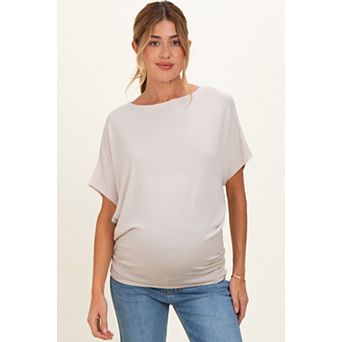 Maternity Beige Dolman Sleeve Boat Neck Top
