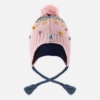 Toddlers Girl Geometric Jacquard Winter Peruvian Knit Hat with Pompom