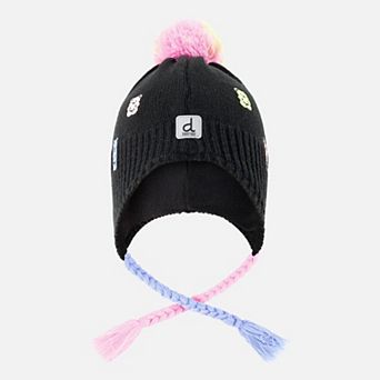 Toddlers Girl Gummy Bear Motif Winter Peruvian Knit Hat with Pompom