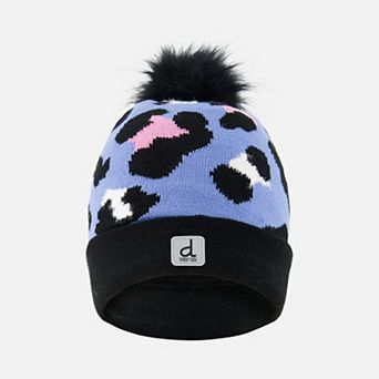 Toddlers Girl Leopard Print Winter Knit Hat with Pompom