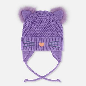 Toddlers Girl Cat Face Winter Knit Hat with Ears