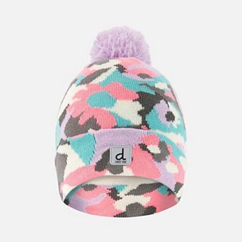 Toddlers Girl Camouflage Winter Knit Hat with Pompom