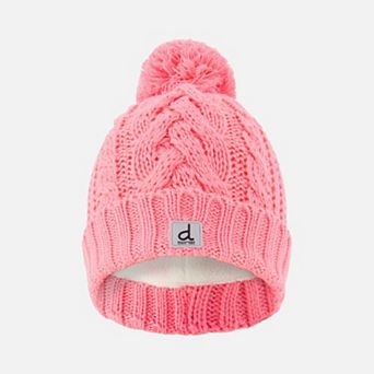 Toddlers Girl Cable-Knit Winter Knit Hat with Pompom