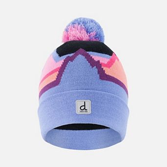 Toddlers Girl Winter Knit Hat with Pompom and Printed Mountains