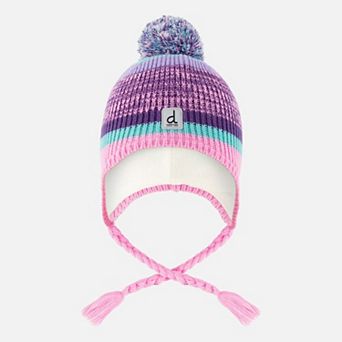 Toddlers Girl Striped Jacquard Winter Peruvian Knit Acrylic Hat with Pompom