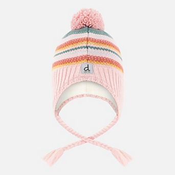 Toddlers Girl Striped Jacquard Winter Peruvian Knit Hat with Pompom