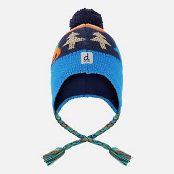 Toddlers Boy Dinosaur Print Winter Peruvian Knit Hat with Pompom