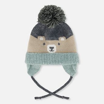 Toddlers Boy Winter Knit Hat with Teddy Bear Face and Ears
