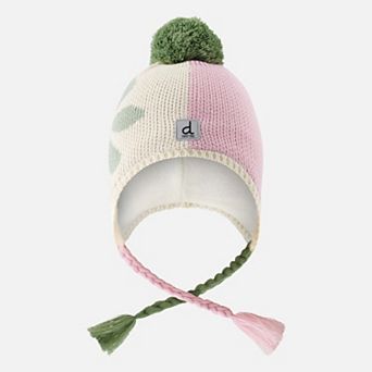 Toddlers Girl Color Block Winter Peruvian Knit Hat with Pompom