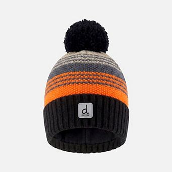 Toddlers Boy Striped Winter Acrylic Knit Hat with Pompom