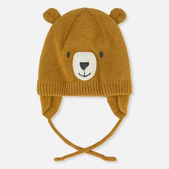 Toddlers Unisex Bear Winter Knit Hat with Ear Flaps and Ears
