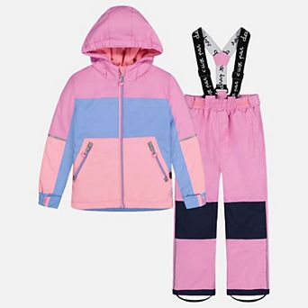 Little Kids Girl Colorblock Lightweight Two Piece Snowsuit with Hooded Jacket and Snow Pants
