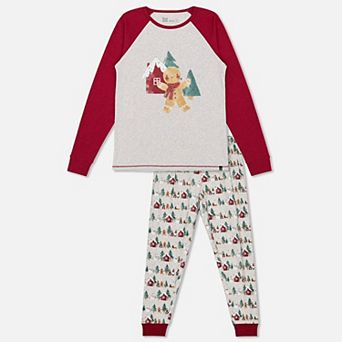 Adult Womens Two Piece Holiday Print Christmas Pajama Top and Pants Set