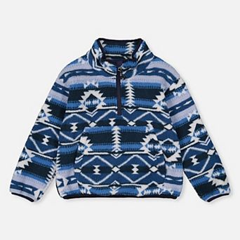 Little Kids Boy Geometric Pattern Mid-Season Plush Pullover Jacket
