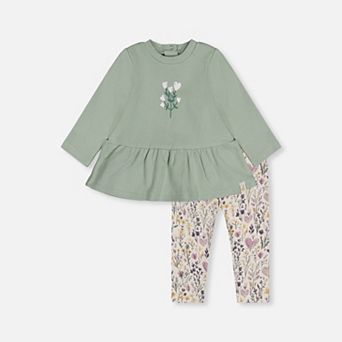 Baby Girl Organic Cotton Peplum Tunic and Legging Set with Heart Print