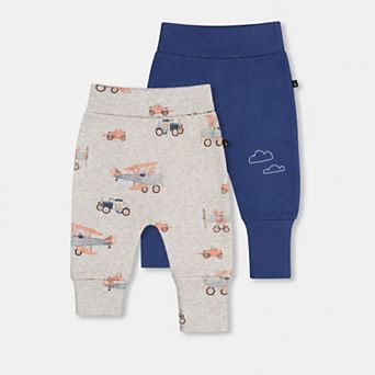 Baby Boy Two Pack Organic Cotton Evolutive Pants with Printed Airplanes