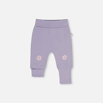 Baby Girl Organic Cotton Ribbed Evolutive Pants with Flower Details