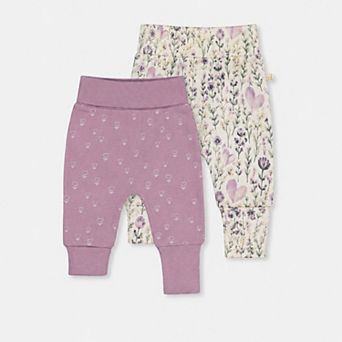 Baby Girl Two Pack Organic Cotton Evolutive Pants with Floral Print