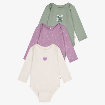 Baby Girl Three Pack Organic Cotton Long Sleeve Printed Onesies
