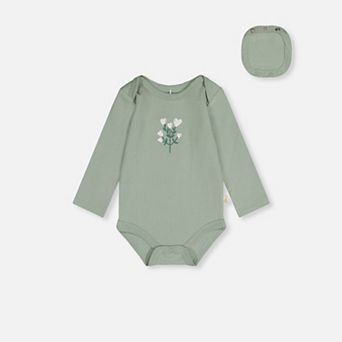 Baby Girl Organic Cotton Long Sleeve Flower Detail Onesie