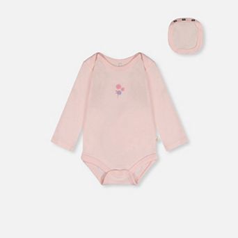 Baby Girl Organic Cotton Long Sleeve Flower Detail Onesie