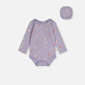 Baby Girl Organic Cotton Long Sleeve Onesie with Hedgehog Print