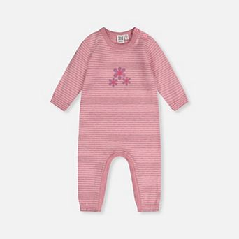 Baby Girl Knitted Striped Flower Detail Romper