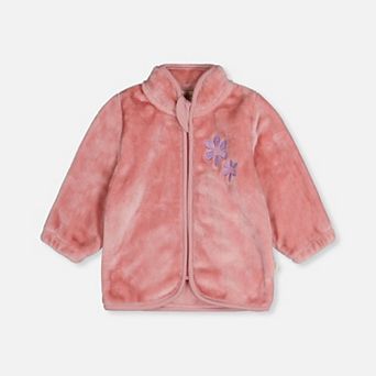 Baby Girl Plush Flower Embroidered Zip Jacket