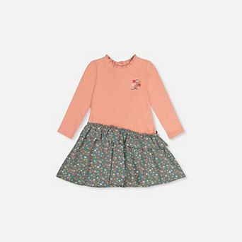 Baby Girl Floral Print Bi-Material Dress