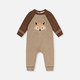 Baby Boy Knitted Fox Intarsia Fair Isle Romper