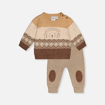 Baby Boy Knitted Hedgehog Intarsia Fair Isle Sweater and Pants Set