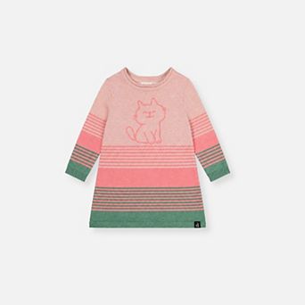Baby Girl Cat Appliqué Striped Knitted Dress