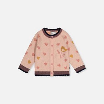 Baby Girl Heart Jacquard Button-Front Knitted Cardigan