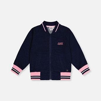 Big Kids Girl Appliqué Patch Zip-Front French Terry Bomber Jacket