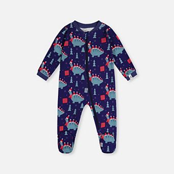 Baby Boy Organic Cotton Dinosaur Print Front Zip Footed One Piece Pajama
