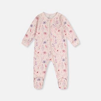 Baby Girl Organic Cotton Floral Print Front Zip Footed One Piece Pajama