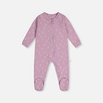 Baby Girl Organic Cotton Floral Print Front Zip Footed One Piece Pajama