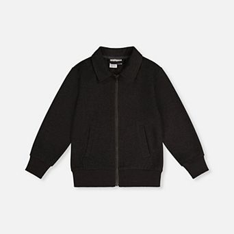 Big Kids Boy Ribbed Trim Front Zip Stretch Twill Jacket