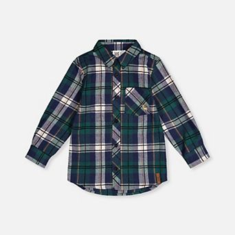 Big Kids Boy Long Sleeve Button-Front Plaid Shirt