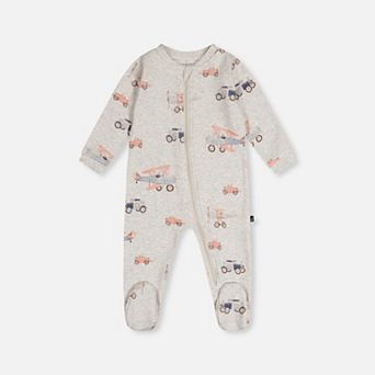 Baby Boy Organic Cotton Airplane Print Front Zip Footed One Piece Pajama