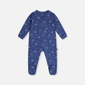 Baby Boy Organic Cotton Transport Print Front Zip Footed One Piece Pajama
