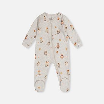 Baby Boy Organic Cotton Animal Print Front Zip Footed One Piece Pajama