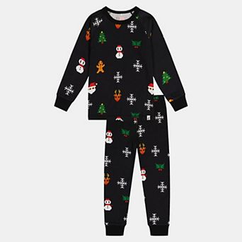 Little Kids Boy Organic Cotton Christmas Pixel Two Piece Pajama Set with Raglan Sleeve Top and Pants
