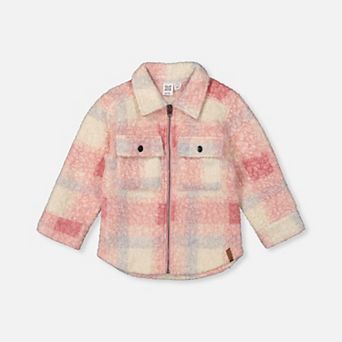 Little Kids Girl Zipped Plaid Overshirt with Chest Pockets