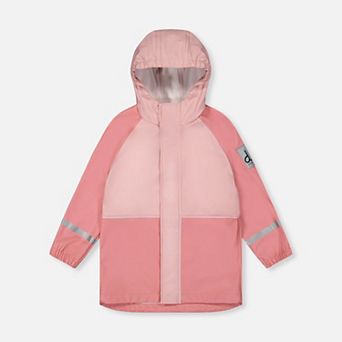 Big Kids Girl Color-Block Raglan Sleeve Hooded Rain Jacket