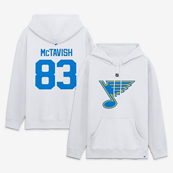 Men's Fanatics Mason McTavish White St. Louis Blues Authentic Stack Name & Number Hoodie